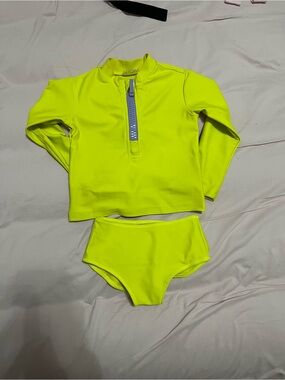 Watskins Neon Yellow Long Sleeve Kids Swim Set - Zip Front